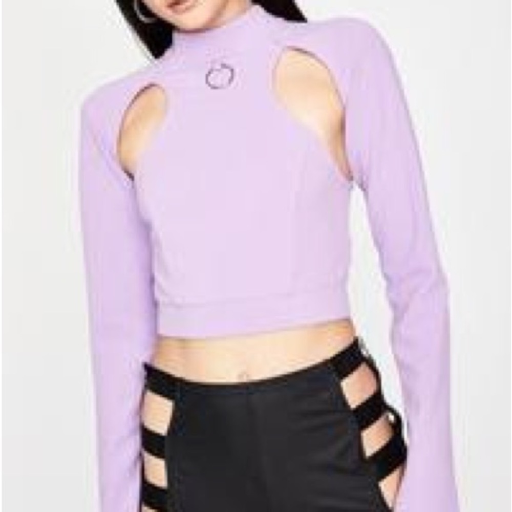 Lavender lilac purple long sleeve top with cut outs and back zipper - Picture 5 of 5